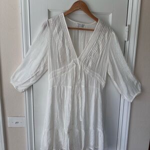 Baltic Born Cream Pintuck V-Neck Tunic with Tie Front